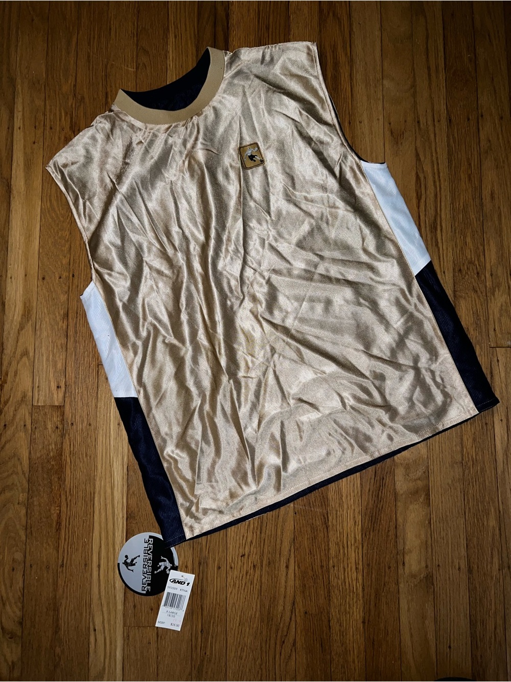 And1 Metallic Gold/Navy Reversible Kids Basketball Jersey, XL